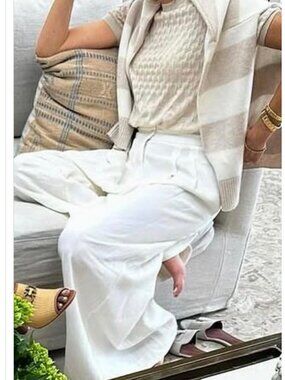 ZARA LINEN WIDE LEG PLEATED PANTS TROUSERS ZW COLLECTION
